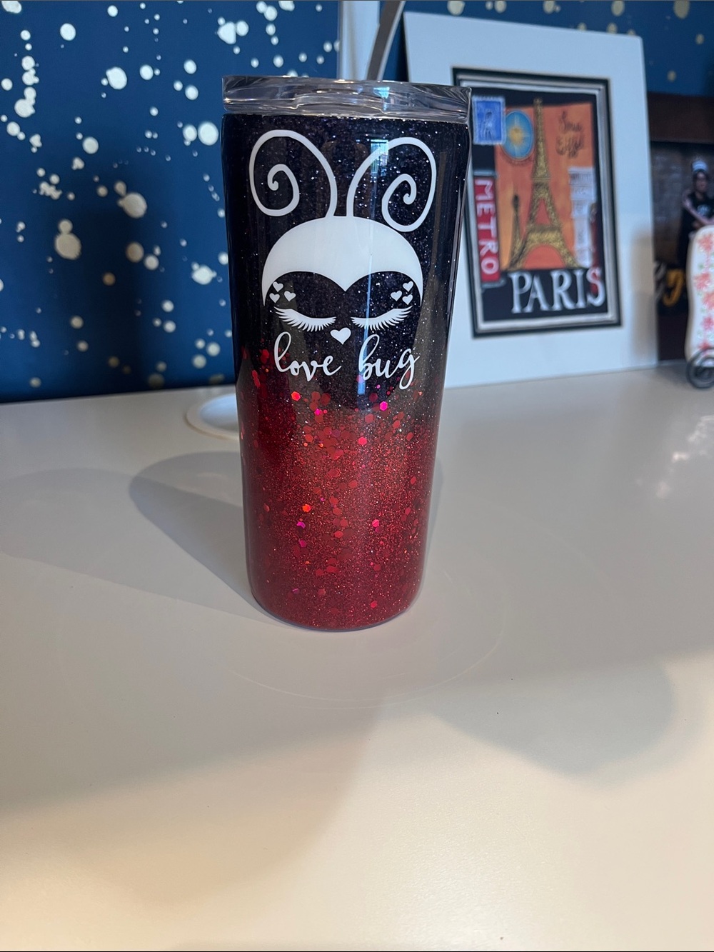 Love Bug Glitter Ombre Tumbler - Red and Black